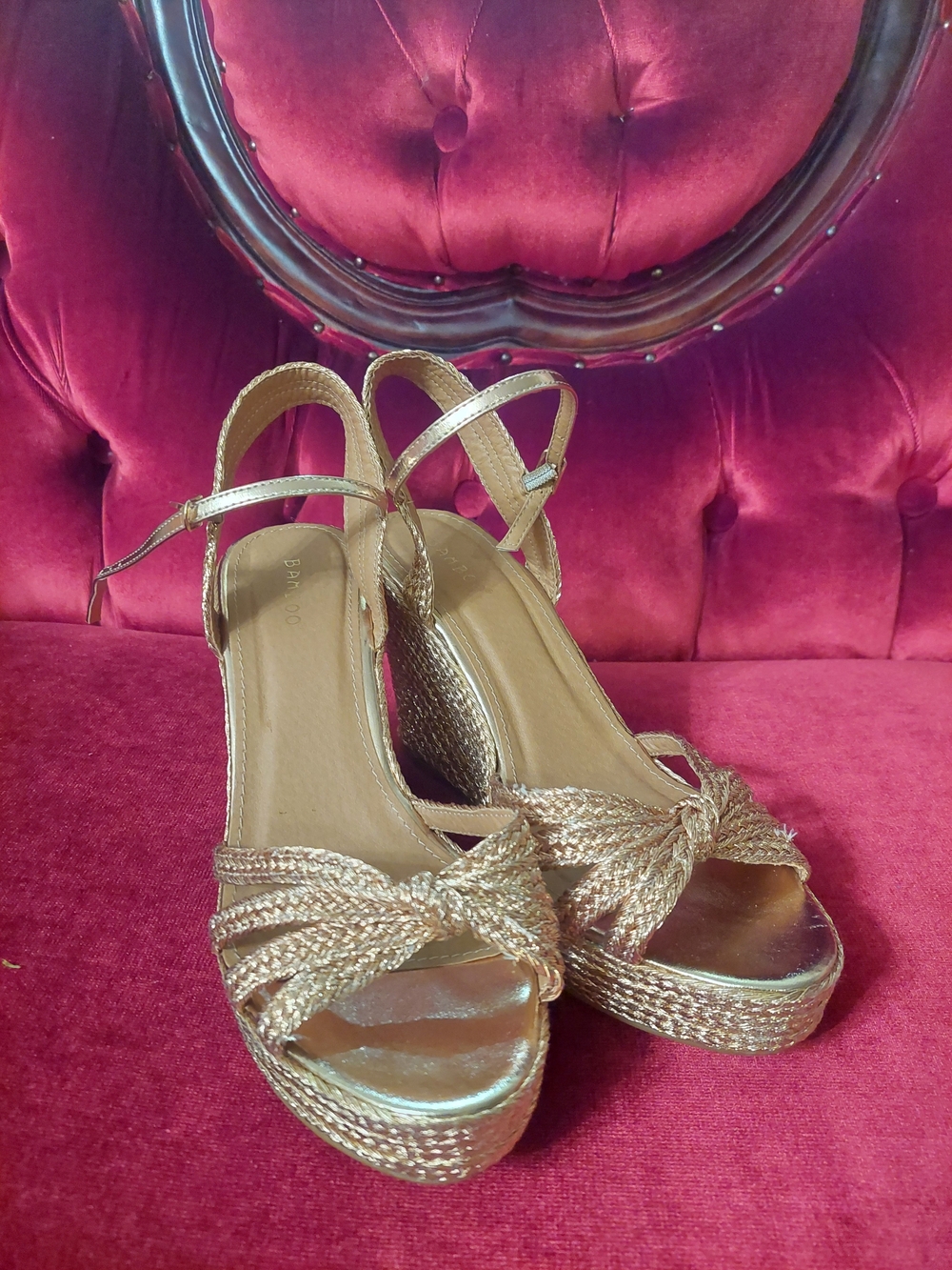 BAMBOO Metallic Gold Braided Platform Espadrille Sandals